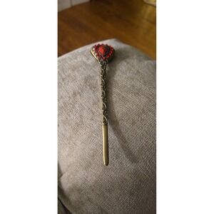 Hairpin Brass Tone Red Faux Gemstone Valentines Vintage